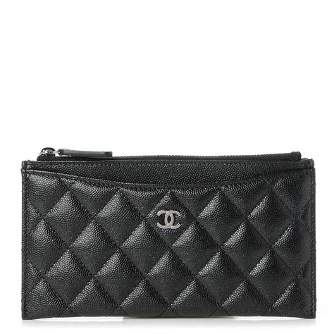 chanel caviar quilted classic zip pouch black|Chanel Black Quilted Caviar Leather Mini O.